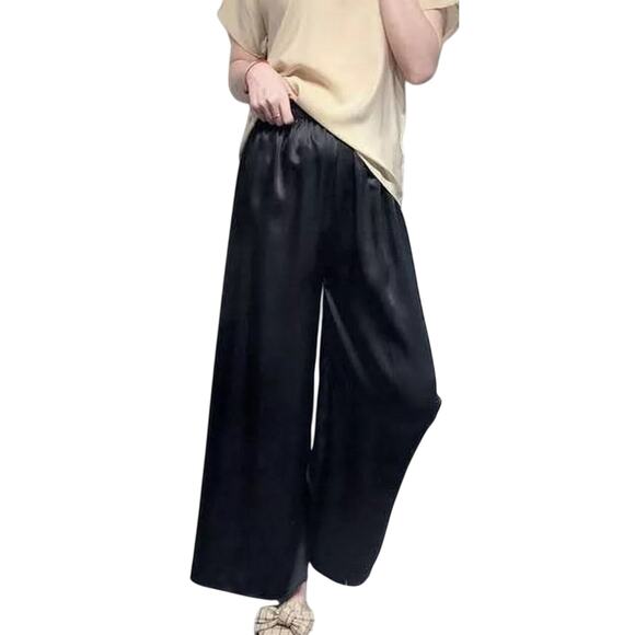 Joie Pants - JOIE Women’s Black Satin Pull On Drawstring Wide-leg Pant size medium